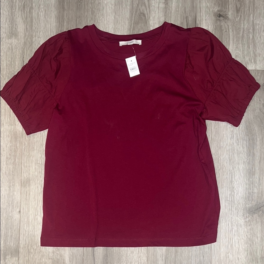 NWT Loft Burgundy Puff Short Sleeve Top